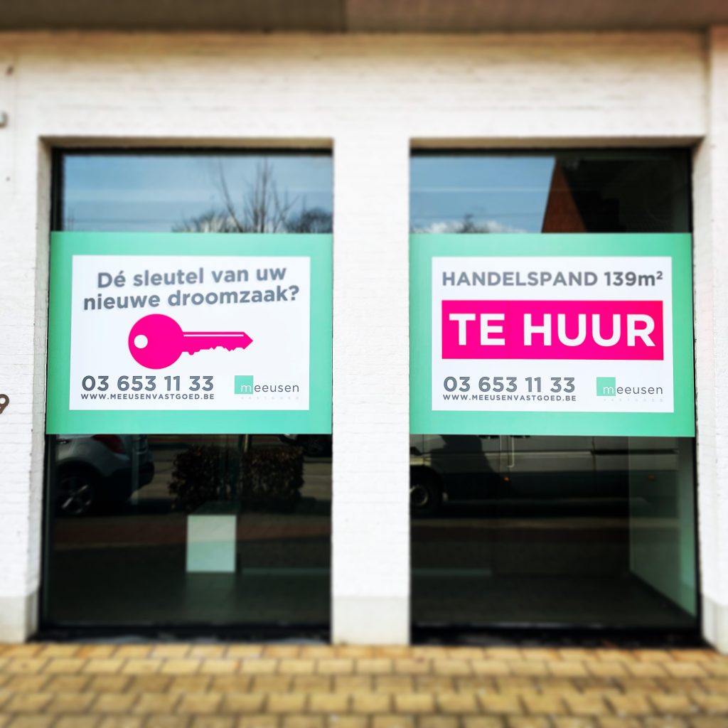 meeusen vastgoed belettering raam te huur