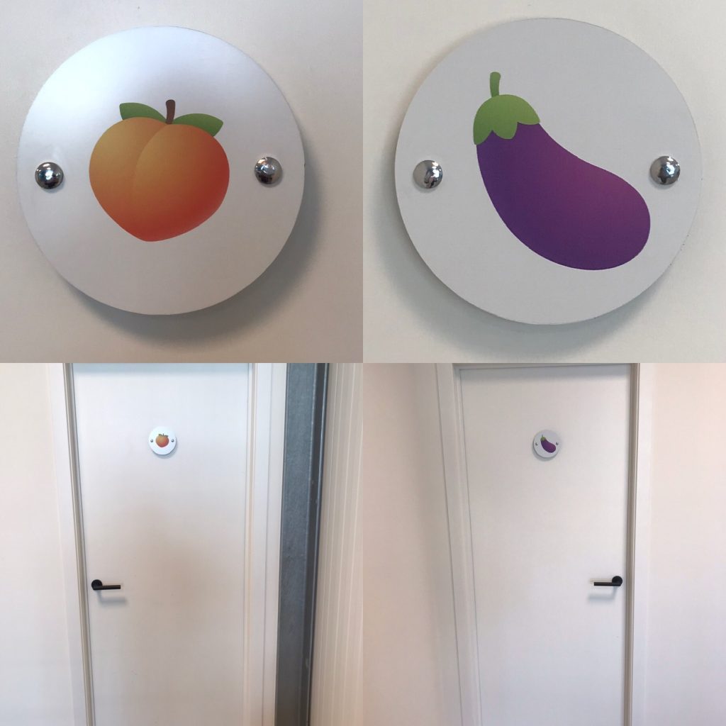 claessens bord toilet man vrouw abrikoos aubergine