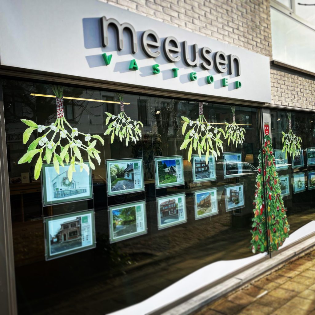 meeusen vastgoed raam belettering kerst