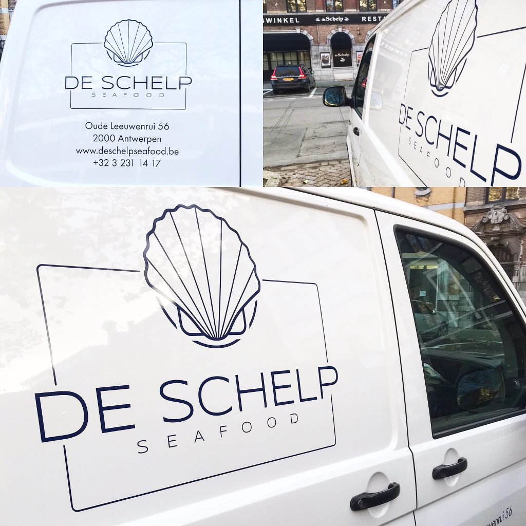 de schelp seafood belettering wagen