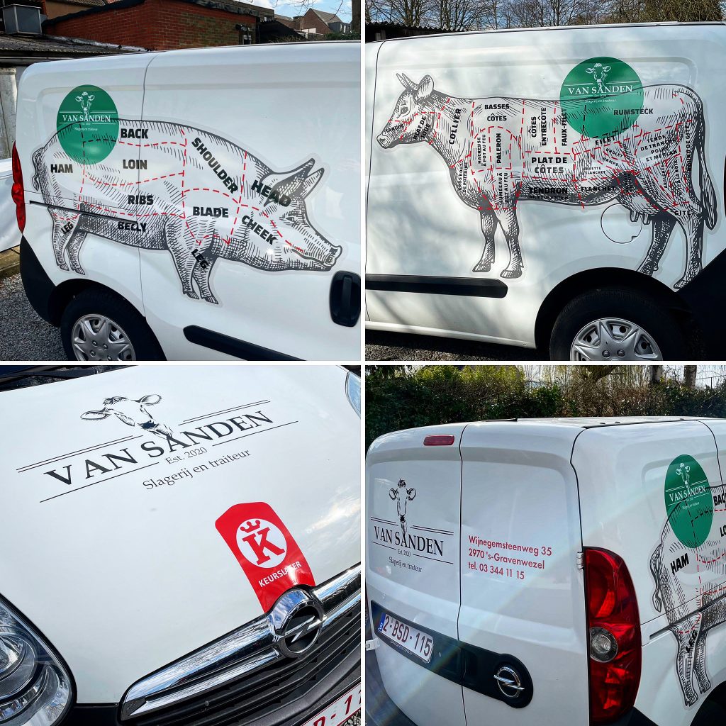 van sanden slagerij en traiteur belettering wagen